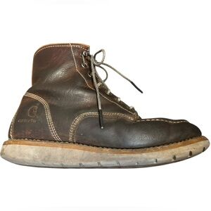 CARHARTT Men's Brown Leather Waterproof Moc Toe Wedge Work Boots Size 9 Outdoors